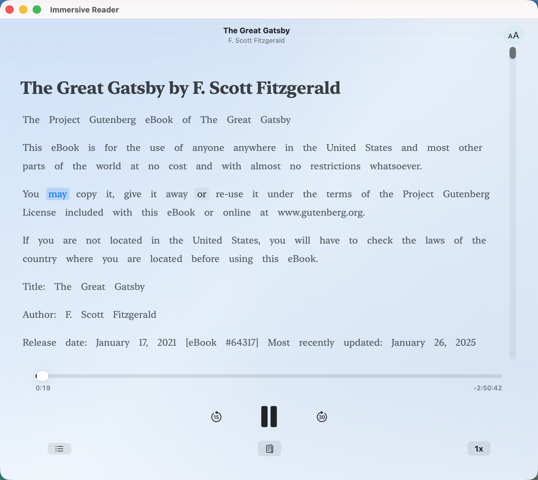 Jolium Immersive Reader with word highlighting